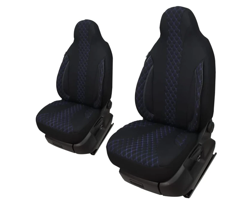Custom Seat Covers Protective Covers Pilot Seats Driver & Passenger Set Compatible with Motorhome Fiat Ducato, Pössl, Knaus, Adria, Carthago, Pilote Laika WPL406 Black/Blue Stitching