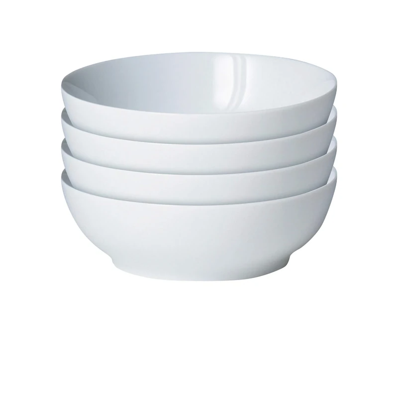 Denby White Porcelain Cereal Bowls Set of 4 - Dishwasher Microwave Safe Crockery 800ml - Glazed Chip & Crack Resistant Soup Bowls