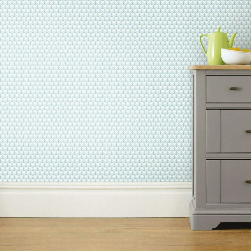 RoomMates RMK11336RL Light Blue 3D Petite Hexagons Peel and Stick Wallpaper