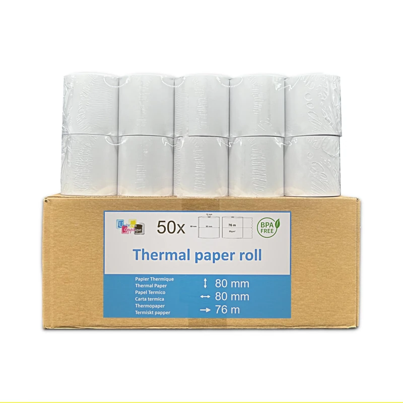 50 Thermal Rolls 80 x 80 x 12 mm – BPA Free – Thermal Cash Roll for Thermal Printer Paper Cash Receipt - Image 1