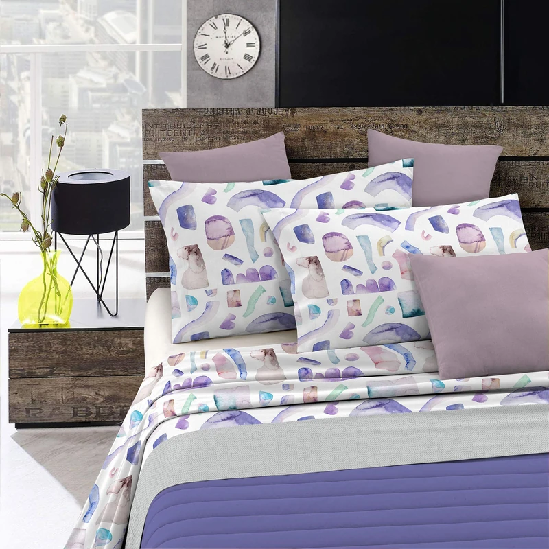 Italian Bed Linen “Watercolor” Bed Linen Set, WT11, Double, Cotton