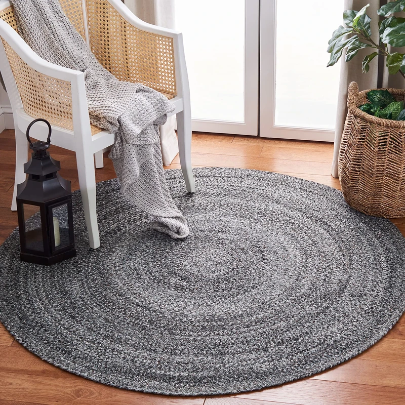 Safavieh Contemporary Rug Living Room, Dining Room, Bedroom - Reversable - Braided Collection, Short Pile, in Grey, 152 x 152 cm