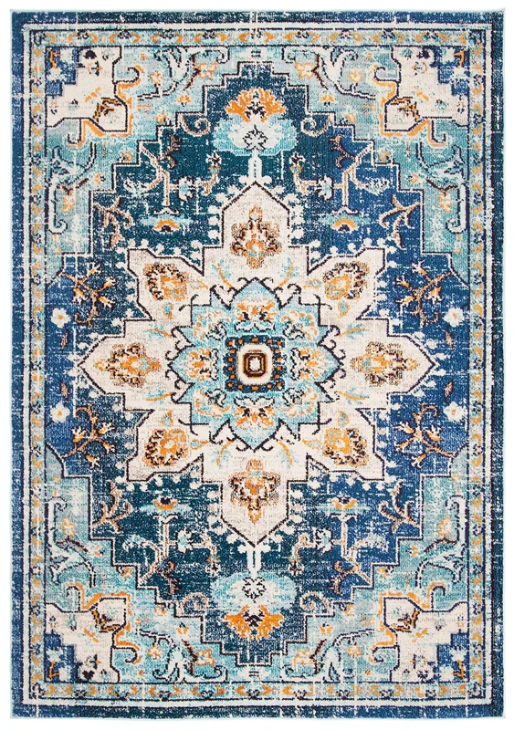 Safavieh Madison Collection MAD473A Bohemian Chic Vintage Medallion Rug, Fuchsia/Blue, 4' x 6'