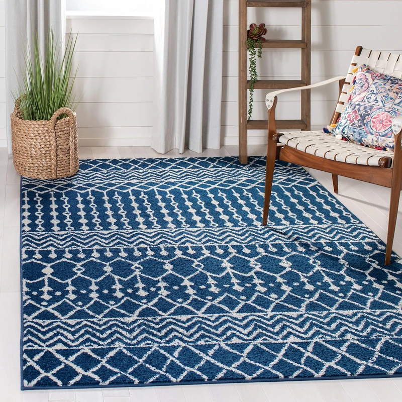 Safavieh Boho Chic Indoor Woven Rectangle Area Rug, Tulum Collection, TUL270, in Navy / Ivory, 160 X 229 cm for Living Room, Bedroom or Any Indoor Space