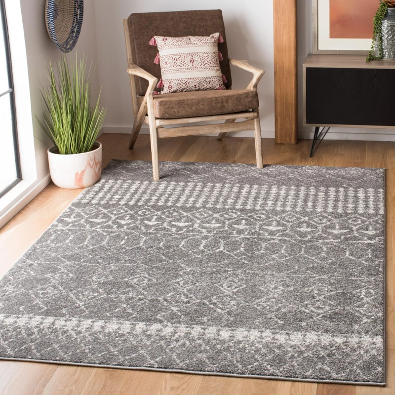 Safavieh Boho Chic Indoor Woven Rectangle Area Rug, Tulum Collection, TUL229, in Grey / Ivory, 160 X 229 cm for Living Room, Bedroom or Any Indoor Space