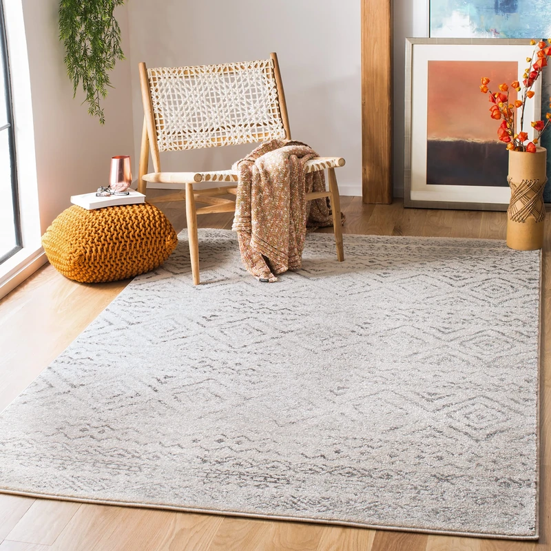 Safavieh Boho Chic Indoor Woven Rectangle Area Rug, Tulum Collection, TUL267, in Ivory / Grey, 122 X 183 cm for Living Room, Bedroom or Any Indoor Space