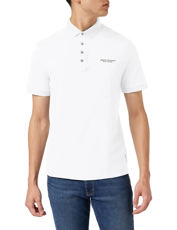 Armani Exchange Men's Short Sleeve Contrast Logo Jersey Polo Shirt, White (White 1100), Medium