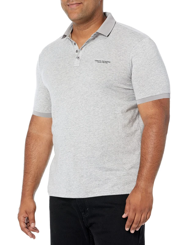 Armani Exchange Men's Milano/Ny Logo Jersey Polo Shirt, Grey (BROS BC06 Alloy HTR 3901), X-Large