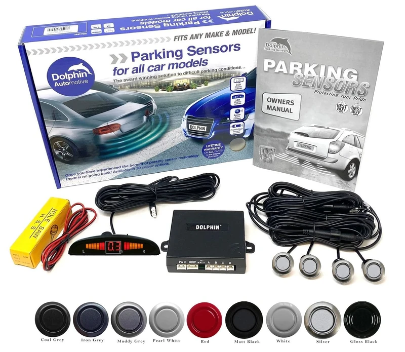 Dolphin Automotive DMS450 Micro Size Reverse Parking Sensors - 4 Rear Sensors, Display & Audio Alerts - Auto Express Award Winning Brand In 9 Colours (Silver)