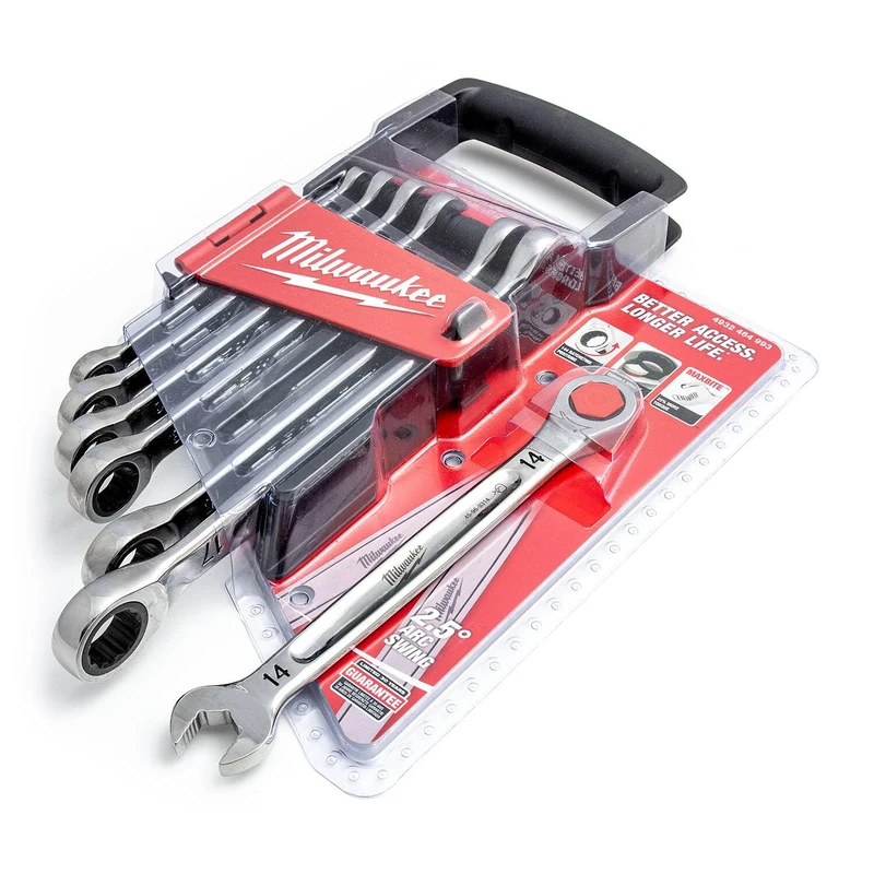 Milwaukee 932464993 Max Bite Ratcheting Metric Combination Spanner Set, 7 Piece, Red