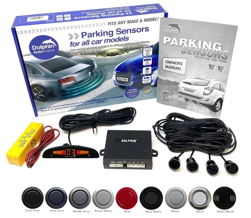 Dolphin Automotive DMS450 Micro Size Reverse Parking Sensors - 4 Rear Sensors, Display & Audio Alerts - Auto Express Award Winning Brand In 9 Colours (Matt Black)