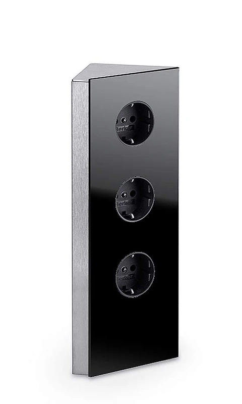 Wipo Power Eck G 3-Way Corner Socket with Glass Cover, Stainless Steel/Brushed Glass, Black