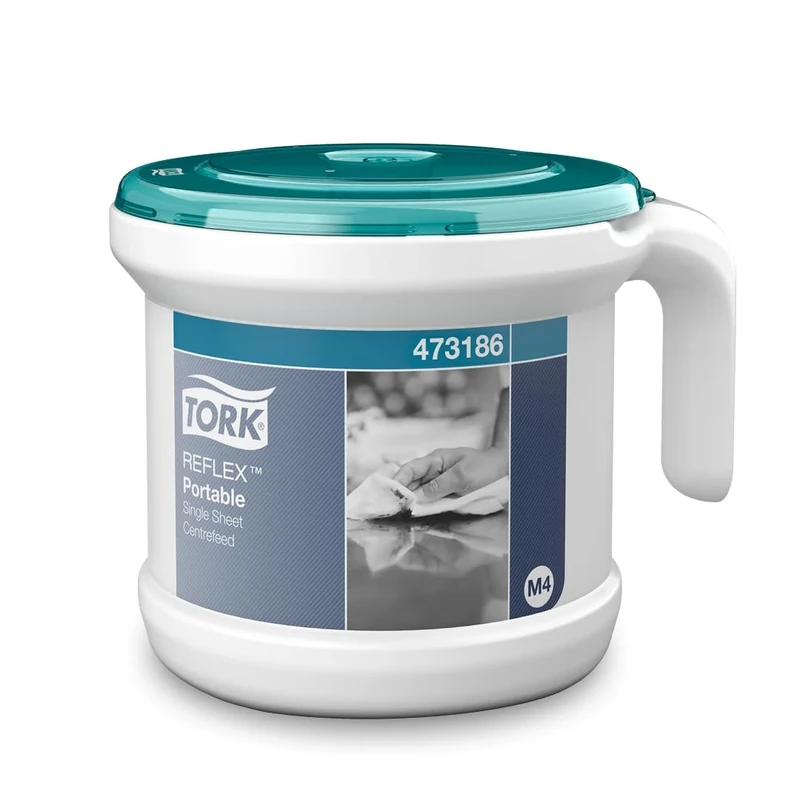Tork Reflex Portable Starter Pack Centrefeed Paper Towel and Dispenser White and Turquoise M4, Robust Design, 1 Pack, 473186 + Wiping Paper Refill (Quantity of 1)