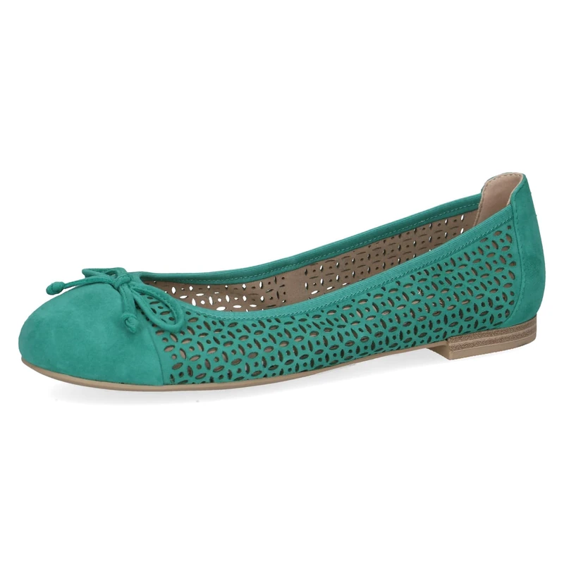 CAPRICE Women Ballet Flats Leather with Perforated Pattern, Turquoise (Emerald Suede), 7.5 UK