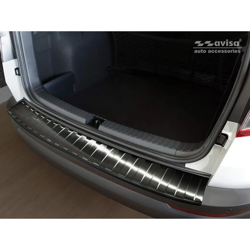 Avisa Black Stainless Steel Rear bumper protector compatible with Skoda Karoq 2017-2022 'Ribs'