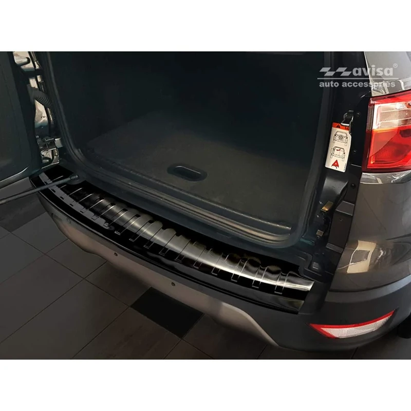 Avisa Black Stainless Steel Rear bumper protector compatible with Ford Ecosport II Facelift 2017- incl. ST-Line 'Ribs'
