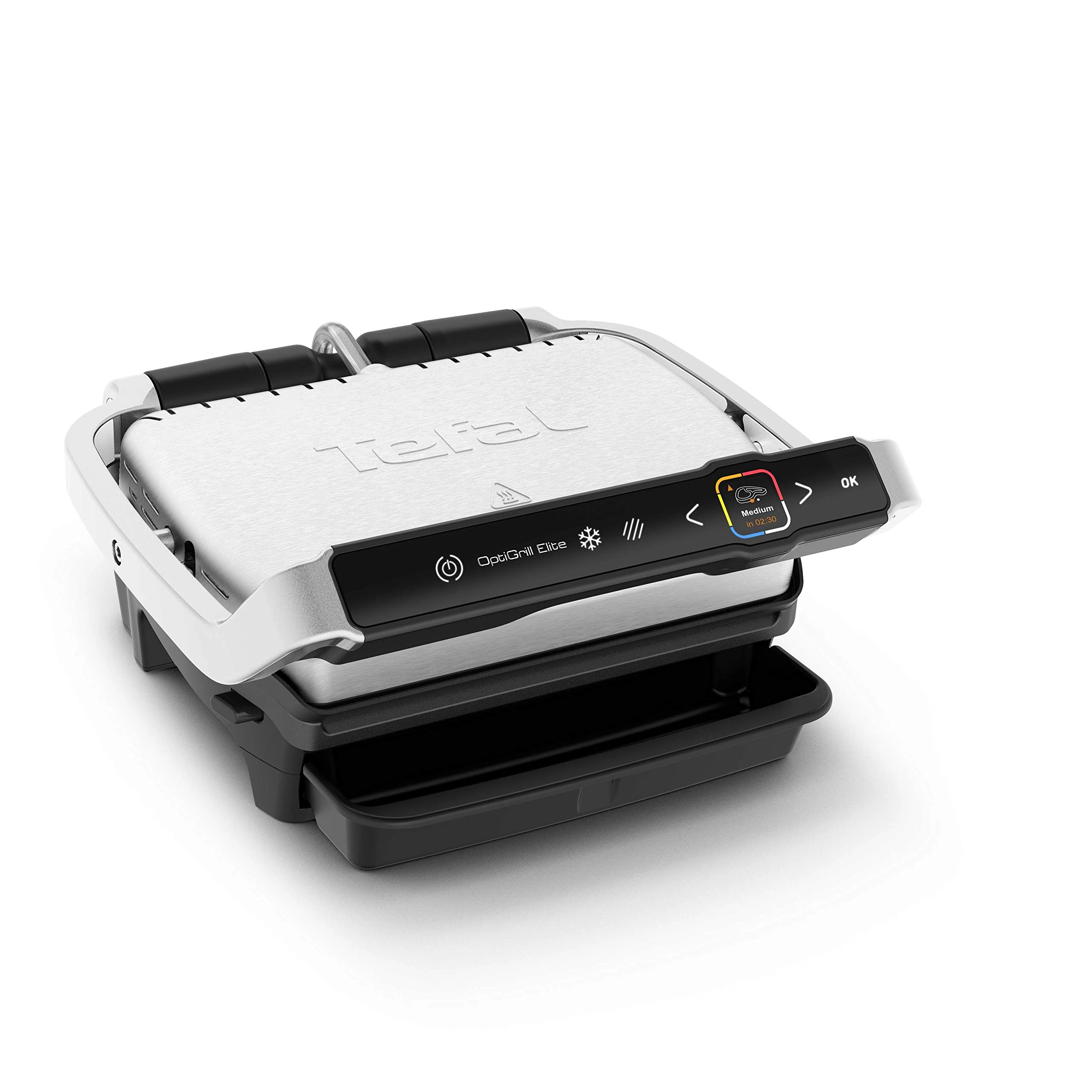 Tefal OptiGrill Elite GC750D40 Intelligent Health Grill, Black And Stainless Steel, Smart, 2000 W, 4-6 Portions