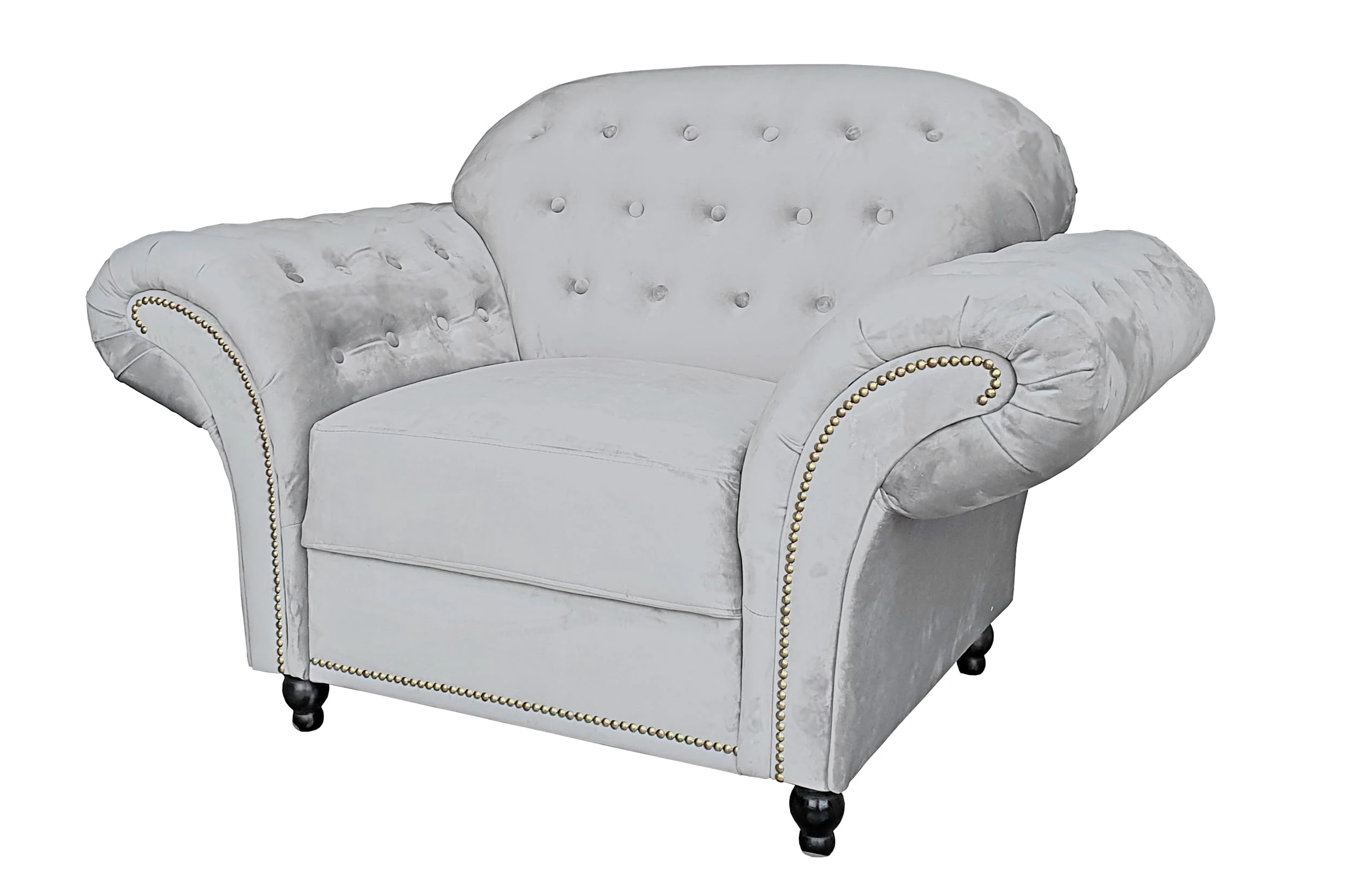 Sofas and More Lyon Chesterfield Style French Velvet fabric Armchair Blue Silver Grey (Silver, Armchair)
