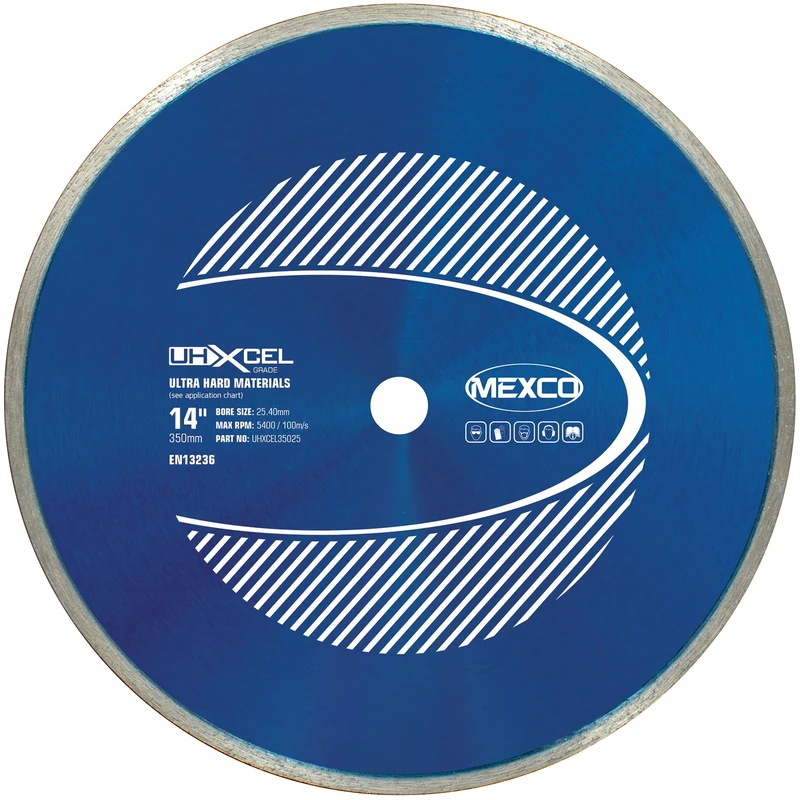 Mexco UHX Ultra Hard Materials Diamond Blade, High-Performance, Precision Cutting Disc for Granite, Porcelain, Marble - 350mm, 10mm Segment Height, 25.4mm Bore