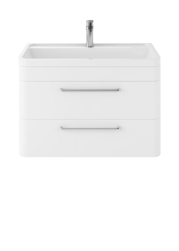 Hudson Reed SOL104 Solar ǀ Modern Bathroom Soft Close Double Door Wall Hung Vanity Unit with 1 Tap Hole Basin, 800mm x 540mm x 450mm, Pure White, 800mm - Image 1