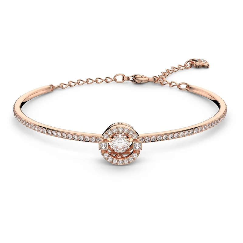 Swarovski Sparkling Dance bangle, Round cut, White, Rose gold-tone plated