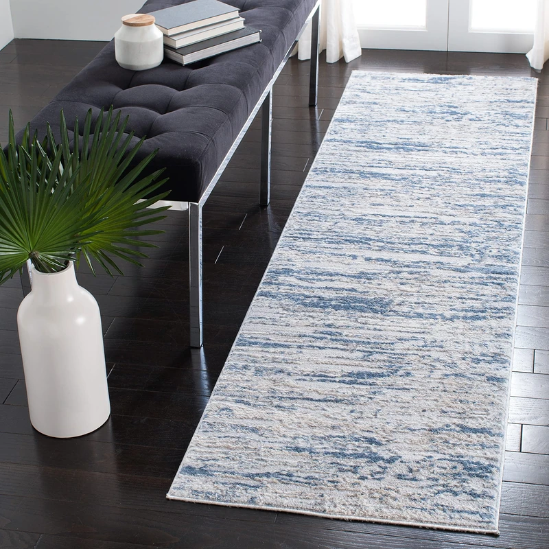 Safavieh Modern Rug for Living Room, Dining Room, Bedroom - Amelia Collection, Short Pile, in Ivory and Blue, 76 X 183 cm