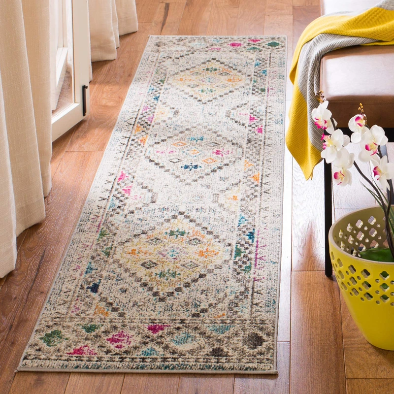 Safavieh Boho Rug for Living Room, Dining Room, Bedroom - Madison Collection, Short Pile, in Grey and Yellow, 80 x 180 cm