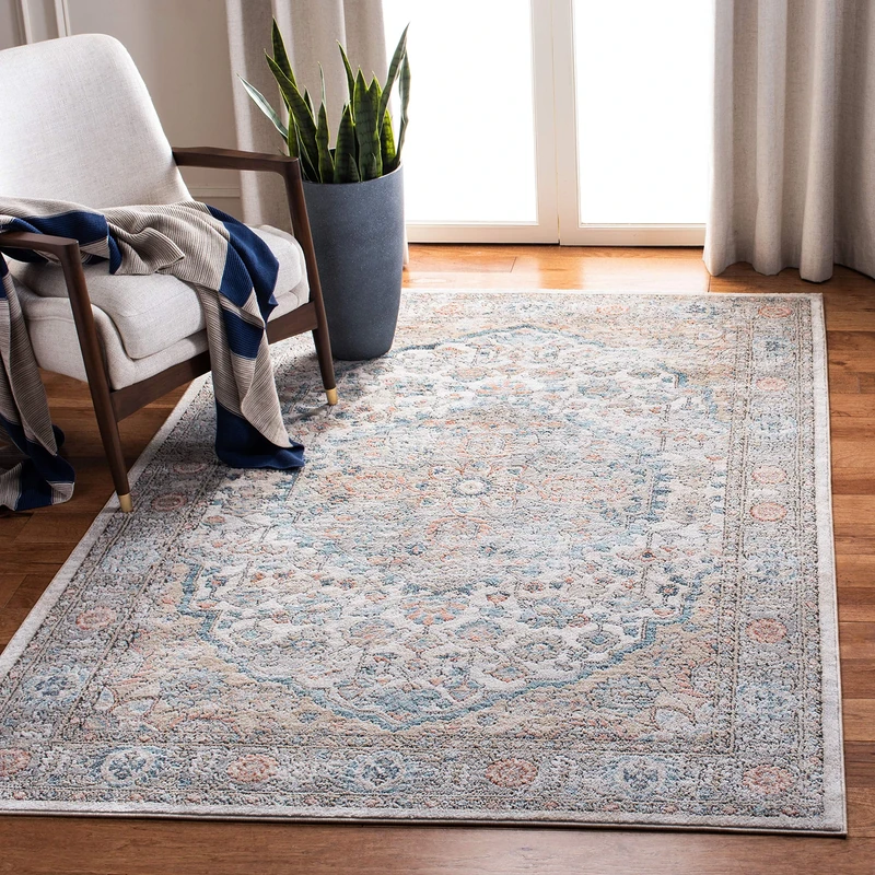 Safavieh Classic Indoor Woven Rectangle Area Rug, Oregon Collection, ORE813, in Grey/Blue, 122 X 183 cm for Living Room, Bedroom or Any Indoor Space