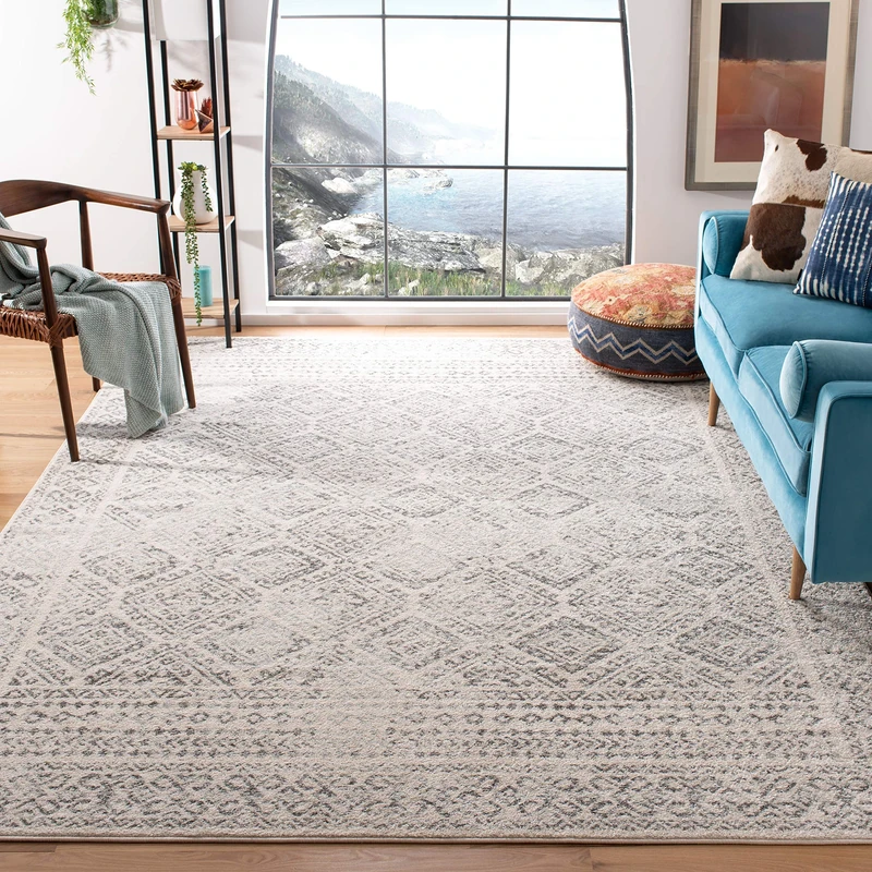 Safavieh Boho Rug for Living Room, Dining Room, Bedroom - Tulum Collection, Short Pile, in Ivory and Grey, 240 x 300 cm