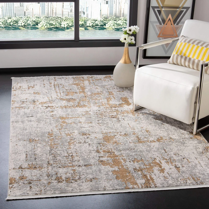 Safavieh Contemporary Indoor Woven Rectangle Area Rug, Shivan Collection, SHV723, in Grey/Gold, 160 X 229 cm for Living Room, Bedroom or Any Indoor Space