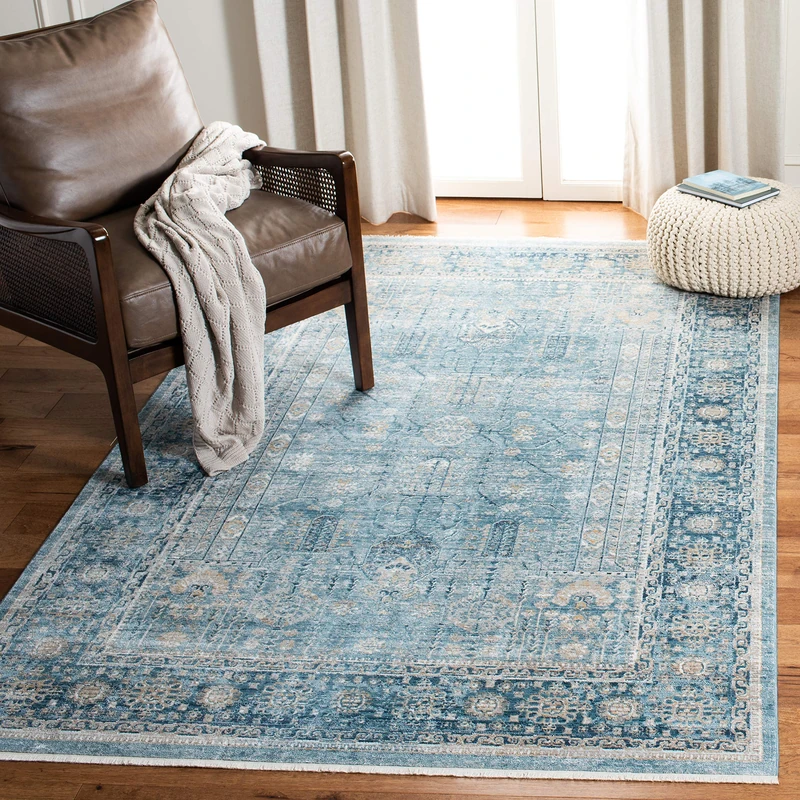 Safavieh Vintage Inspired Indoor Woven Rectangle Area Rug, Victoria Collection, VIC997, in Blue/Ivory, 122 X 183 cm for Living Room, Bedroom or Any Indoor Space