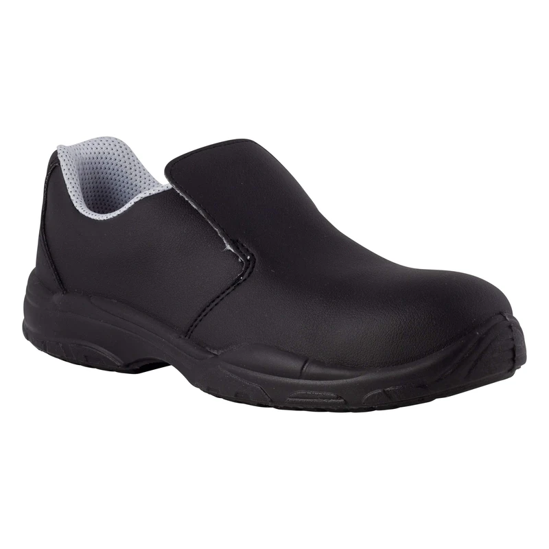 REPOSA Nurse Sanitary Shoes Closed Without Laces with Safety Toe, 2 Varanti White and Black, Microfiber and Soft Comfortable Fabric Maximum Non Slip SRC en ISO 20345:2011, Black, 9.5 UK