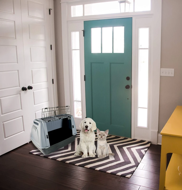 Italian Bed Linen Bicolor Rigid Pets Carrier for Dogs and Cats, Light Grey/Dark Grey, 77x43x51cm