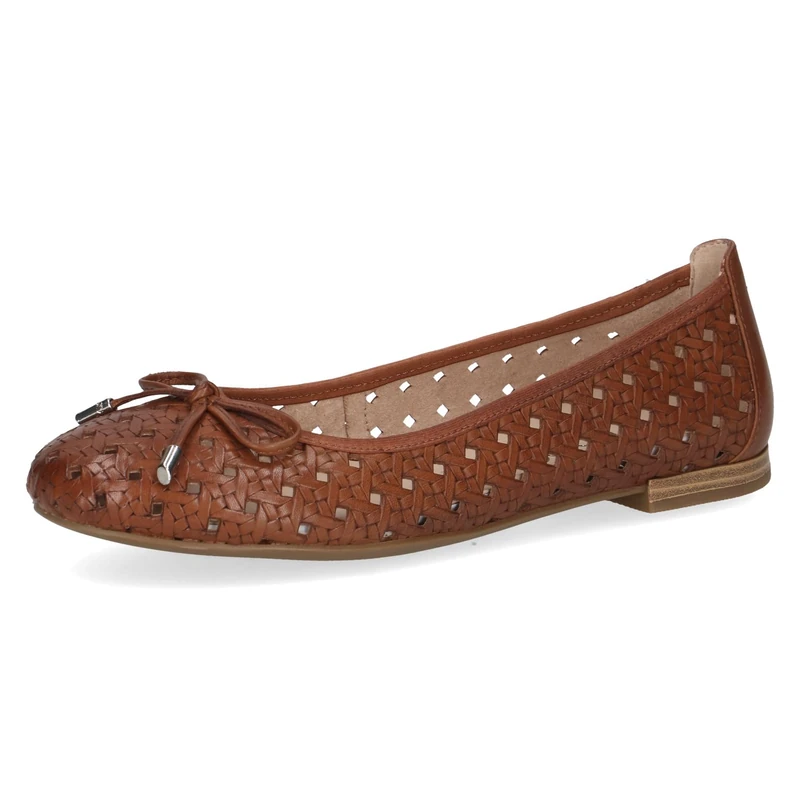 CAPRICE Women Ballet Flats Leather with Perforated Pattern, Brown (Cognac Nappa), 4 UK