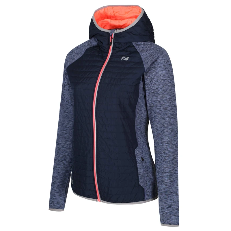 ZONE3 Women's Hybrid Puffa Quilted Jacket, Petrol Blue/Neon Coral, XS