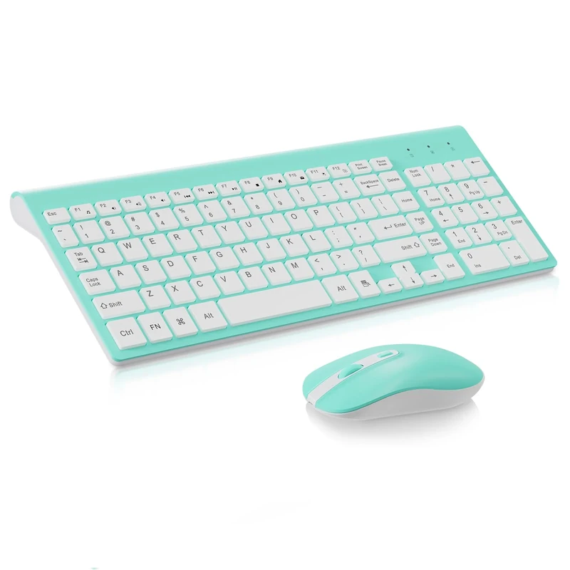 Wireless Keyboard Mouse Combo, cimetech Compact Full Size Wireless Keyboard and Mouse Set 2.4G Ultra-Thin Sleek Design for Windows, Computer, Desktop, PC, Laptop（QWERTY UK Layout-Blue