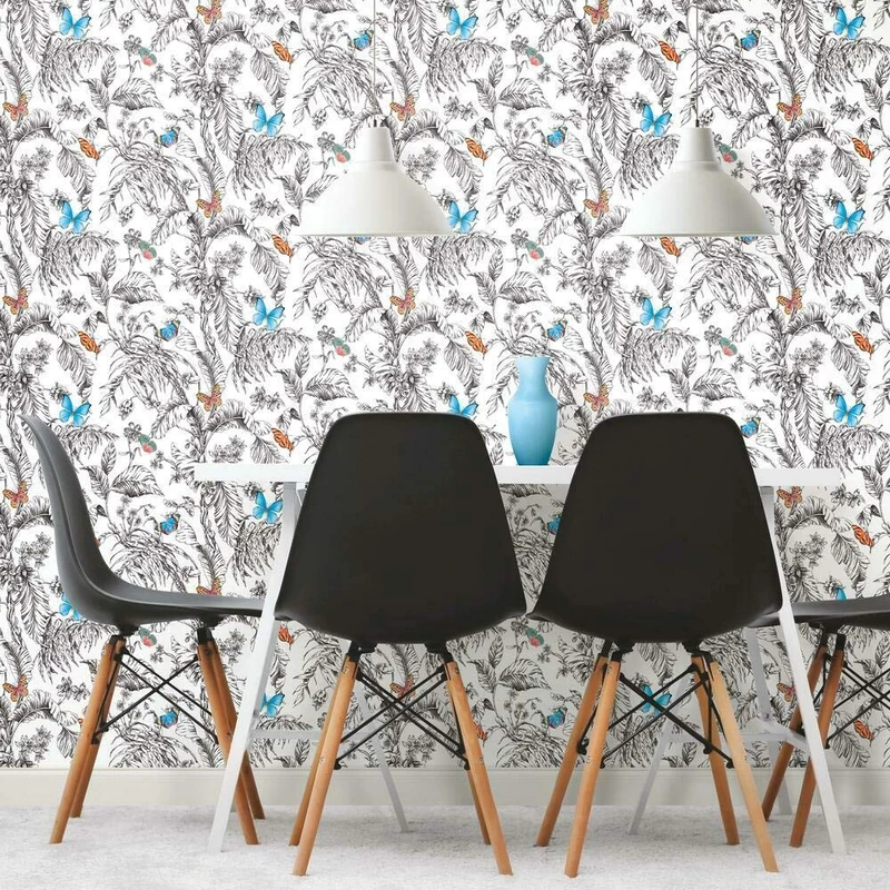 RoomMates RMK11359RL Butterfly Sketch Peel and Stick Wallpaper, Orange, Sample
