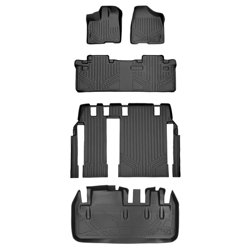 MAXLINER Custom Floor Mats 3 Rows and Cargo Liner Behind 3rd Row Set Black for 2011-2012 Toyota Sienna 8 Passenger Model