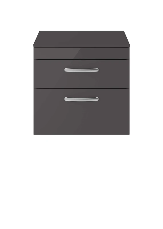 Nuie ATH078W Athena ǀ Modern Bathroom Wall Hung Contemporary Double Soft Close Drawer Vanity Worktop Unit Suitable For Vessel Basin, 600mm, Gloss Grey, Oak - Image 1