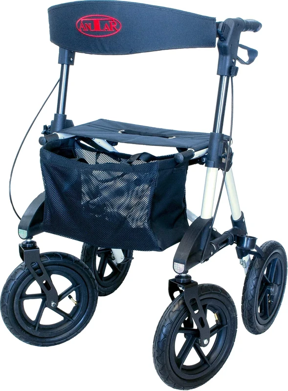 Antar AT51031 Aluminium Outdoor Rollator with Pneumatic Tires for Forest and Field Paths, White