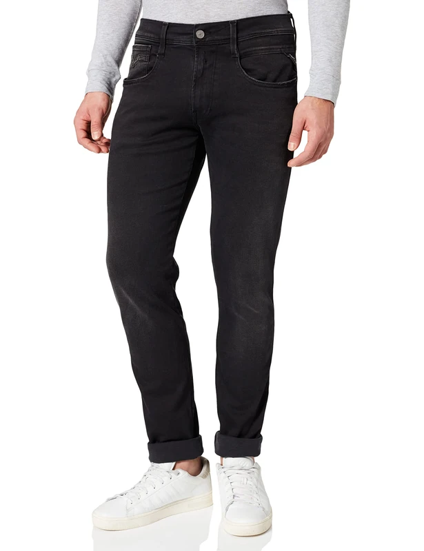 Replay Men's Anbass Slim-Fit Hyperflex Jeans with Stretch, Black (Black 098), W40 x L34