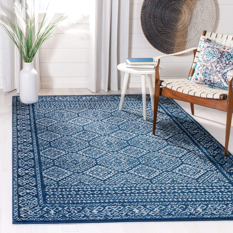 Safavieh Boho Chic Indoor Woven Rectangle Area Rug, Tulum Collection, TUL264, in Navy / Ivory, 122 X 183 cm for Living Room, Bedroom or Any Indoor Space
