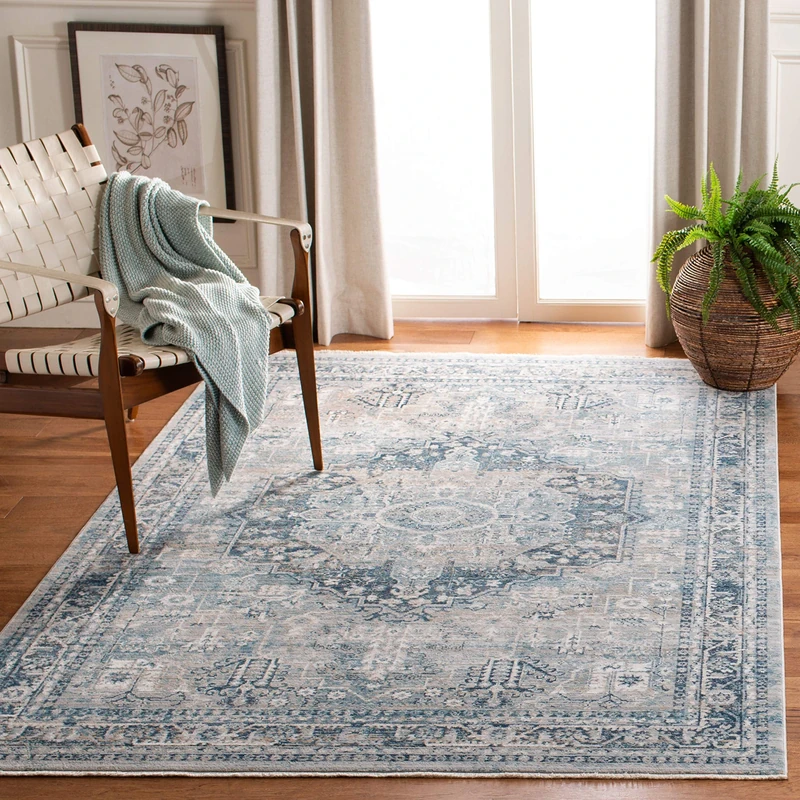Safavieh Vintage Inspired Indoor Woven Rectangle Area Rug, Victoria Collection, VIC933, in Blue/Grey, 122 X 183 cm for Living Room, Bedroom or Any Indoor Space