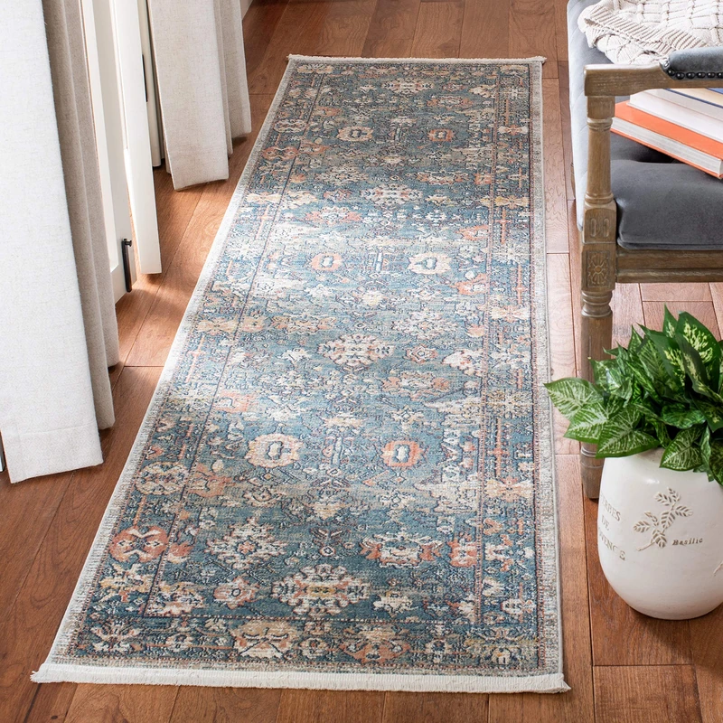 Safavieh Vintage Inspired Rug for Living Room, Dining Room, Bedroom - Victoria Collection, Short Pile, in Blue and Ivory, 66 X 244 cm - Image 1