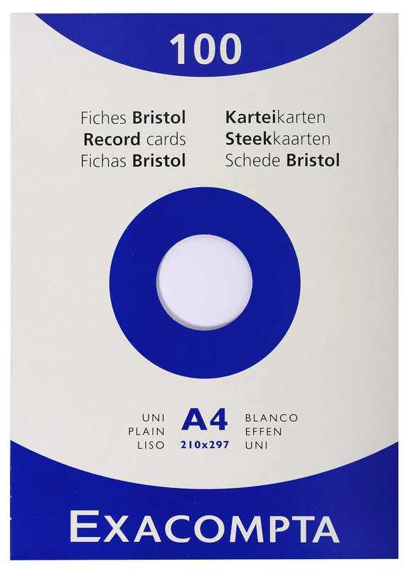 Exacompta - Ref 13306E - Box of 10 Cases of 100 Plain unperforated Index Cards - Format 210 x 297 mm - Suitable for Inkjet, Laser and photocopiers - White