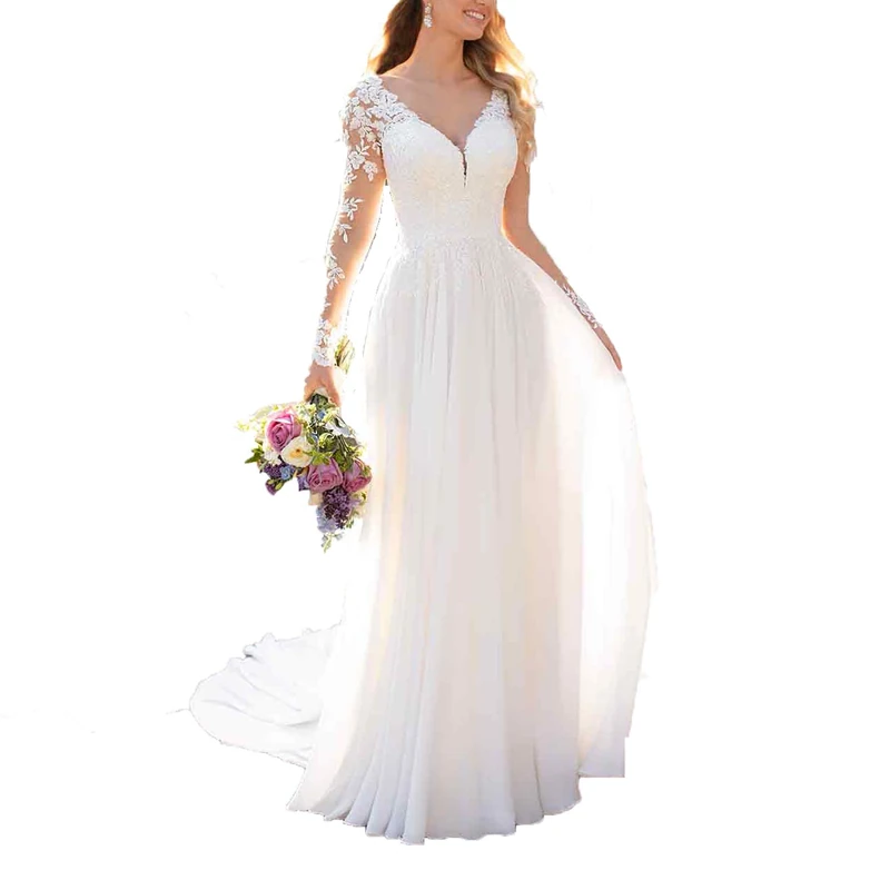 Dreamy Bridal Wedding Dresses for Bride 2019 with Lace Appliques - Off-White - 14