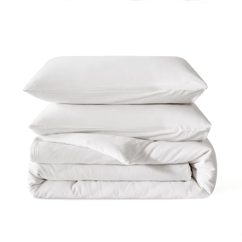 BFS HOME Linen Duvet Cover Queen Size - Soft Breathable Cotton Linen Blend, 3-Pieces Bedding Set with 2 Pillowcases, Stonewashed Texture, Off-White, All-Season Comfort