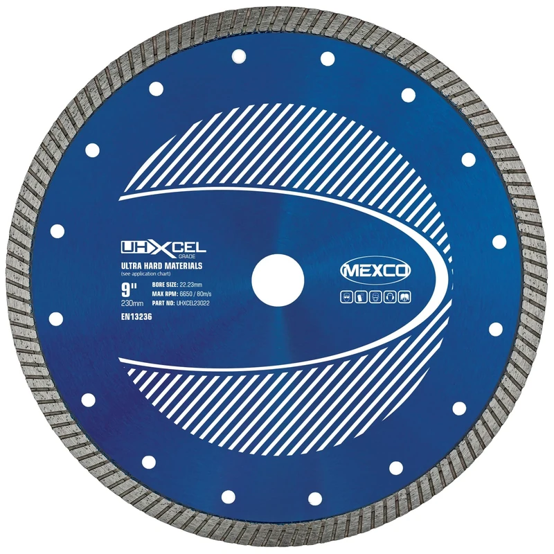 Mexco UHX Ultra Hard Materials Diamond Blade, High-Performance, Precision Cutting Disc for Granite, Porcelain, Marble - 230mm, 10mm Segment Height
