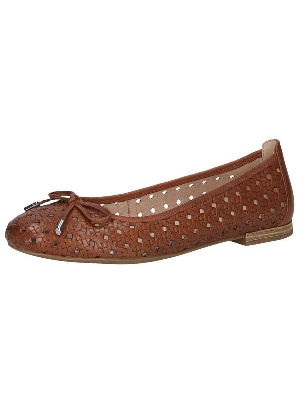 CAPRICE Women Ballet Flats Leather with Perforated Pattern, Brown (Cognac Nappa), 7.5 UK