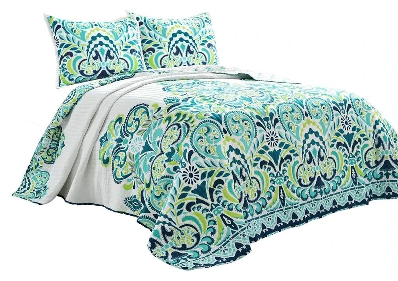 Lush Decor Clara Quilt, Cotton, Blue & Green, King